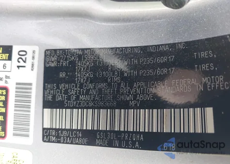 2019 Toyota Sienna Xle 8 Passenger z USA, uszkodzony, nr VIN 5TDYZ3DC8KS983668